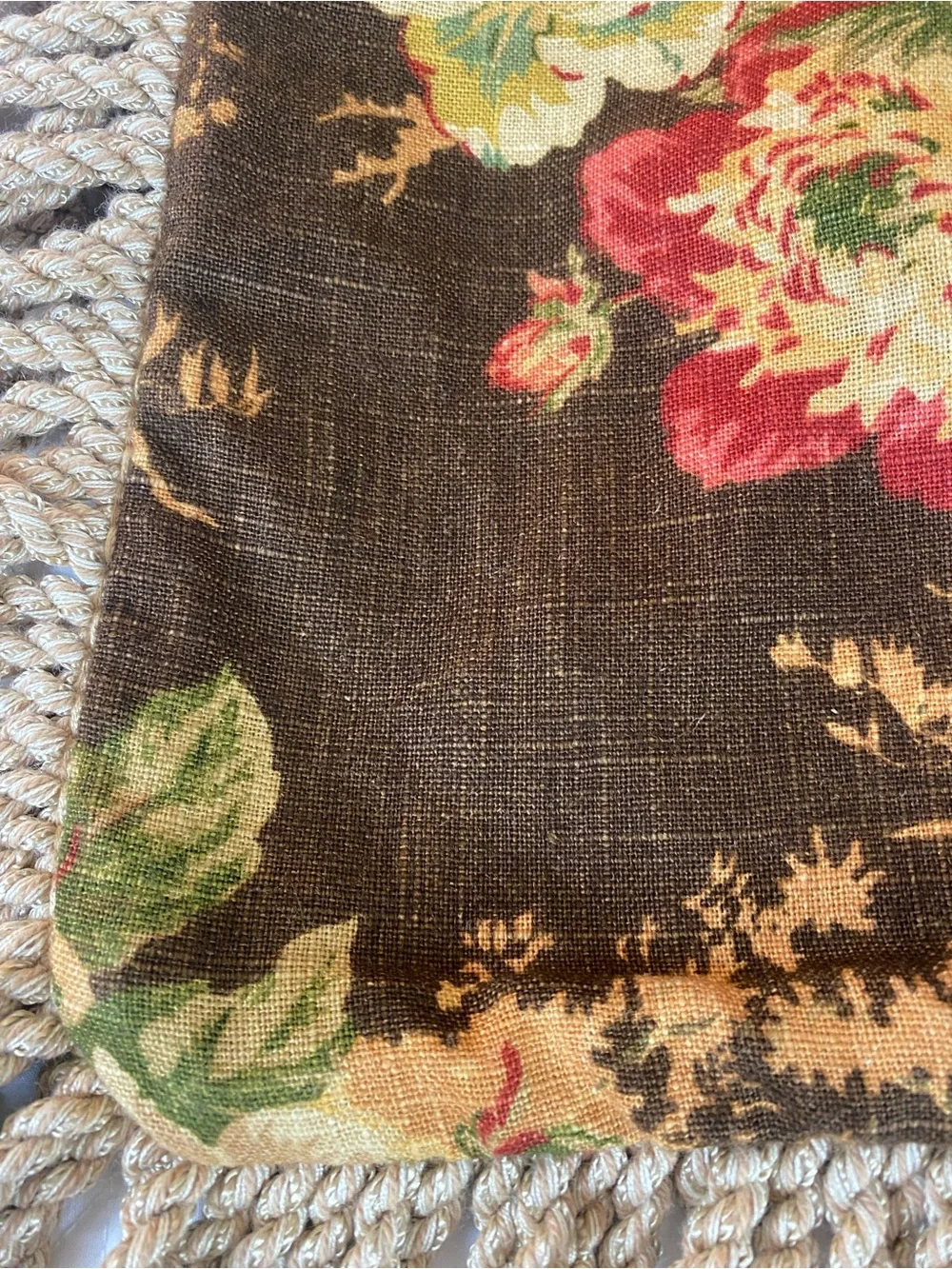 Floral Fringe Decorative Pillow Cover - Black with Multicolor Floral Print New